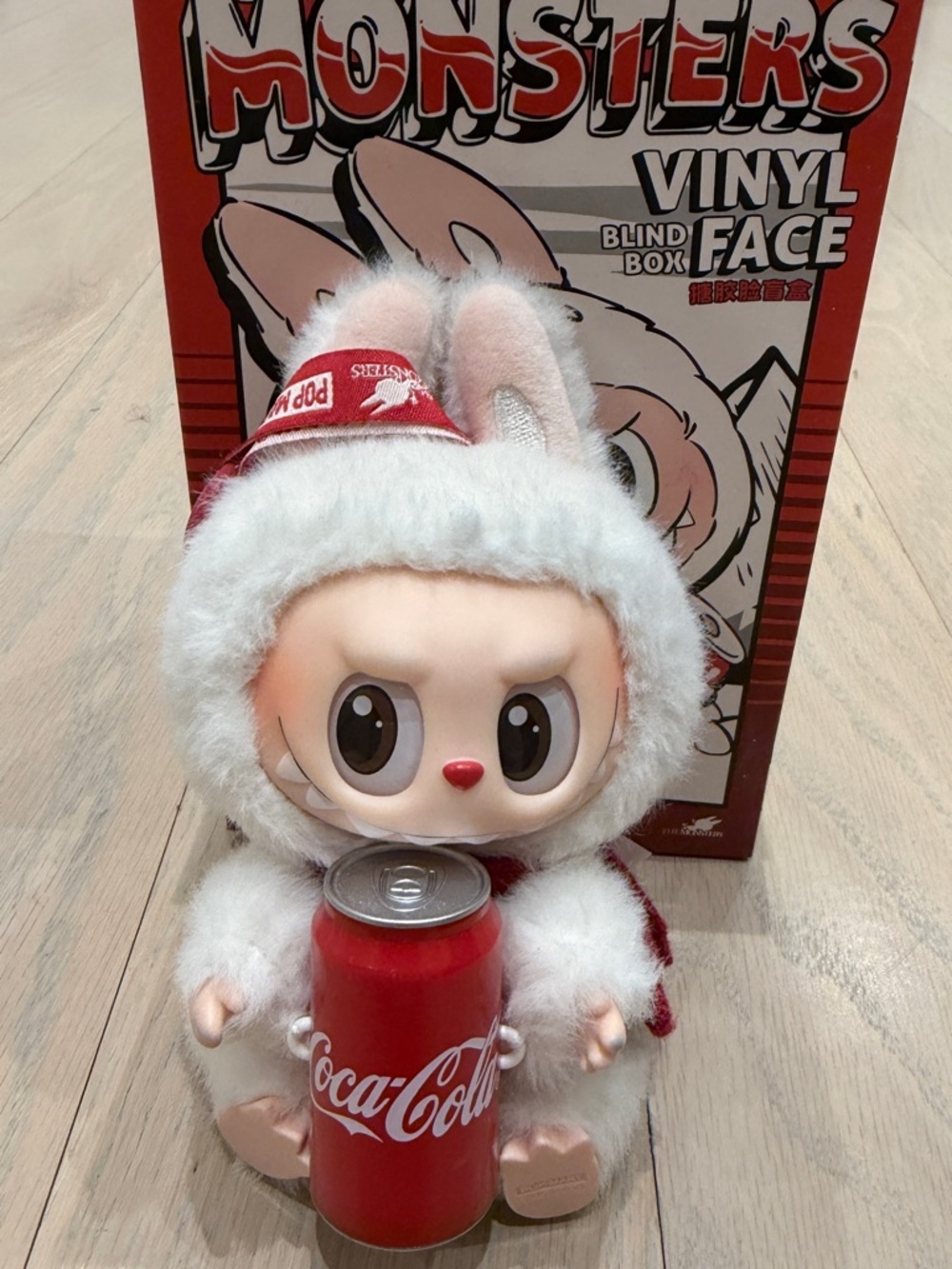 Pop mart Labubu Monsters Vinyl Face Bunny Doll Holding Coca-Cola Can